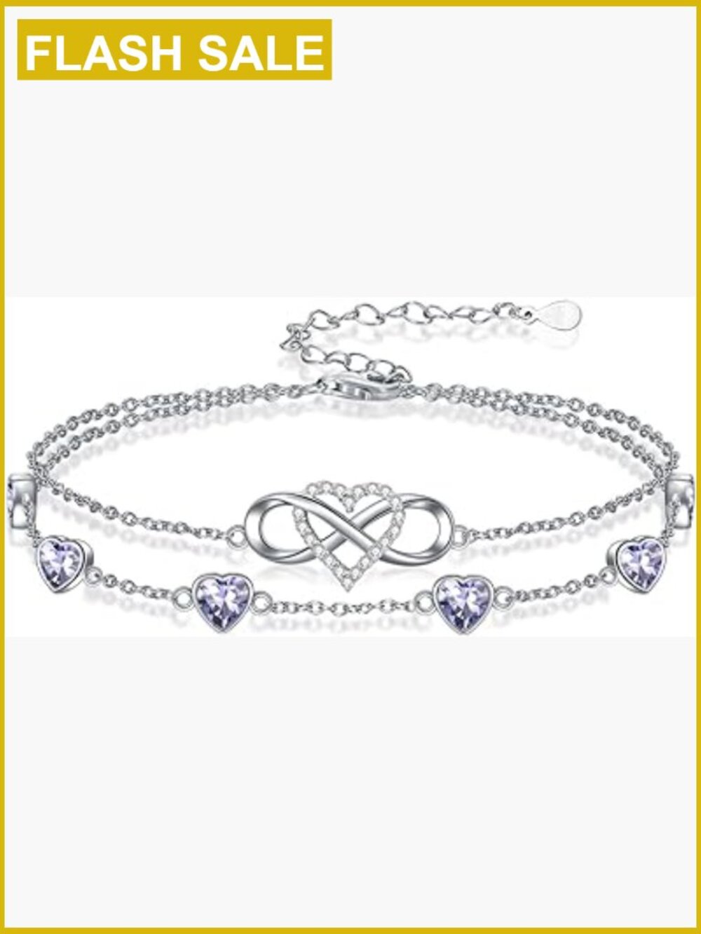 Personalized Birthstone Infinity Heart Anklet for Women Sterling Silver